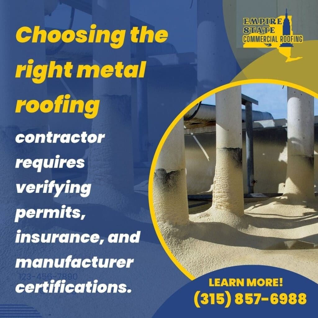 Professional installing a metal roof in Rochester, NY