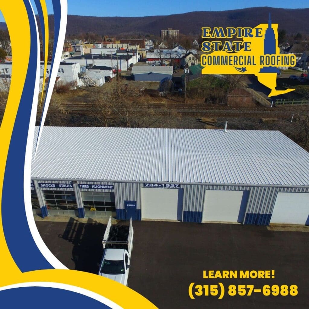 Crew installing a commercial metal roofing system